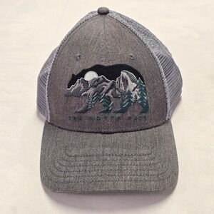 The North Face Gray Mesh Trucker Hat Bear Mountain Logo Snapback Cap
